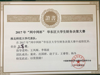 永利官网学生在2017年“网中网杯”大学生财务决策大赛华东区决赛中荣获佳绩