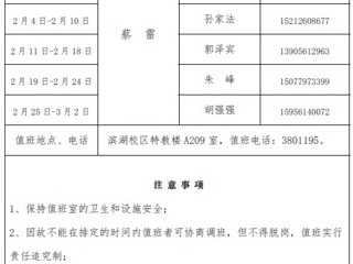 永利集团3044官网欢迎您（滨湖校区）后勤服务与管理处2018年寒假值班表
