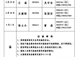 永利集团3044官网欢迎您(相山校区)学校办公室2013年劳动节假期值班表