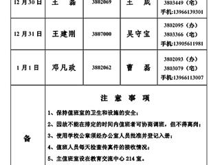 永利集团3044官网欢迎您(相山校区)学校办公室2013年元旦假期值班表