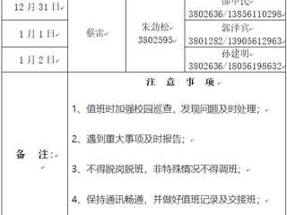 永利集团3044官网欢迎您（滨湖校区）后勤服务与管理处 2023年元旦假期值班表