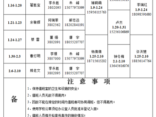 永利集团3044官网欢迎您（相山校区）学校办公室 2023年寒假值班表