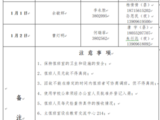 永利集团3044官网欢迎您（相山校区）党政办公室 2023年元旦假期值班表