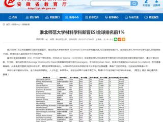 安徽教育网：永利集团3044官网欢迎您材料学科新晋ESI全球排名前1%