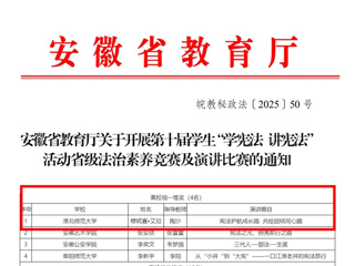 永利官网学子荣获安徽省第十届学生“学宪法 讲宪法”演讲比赛高校组一等奖